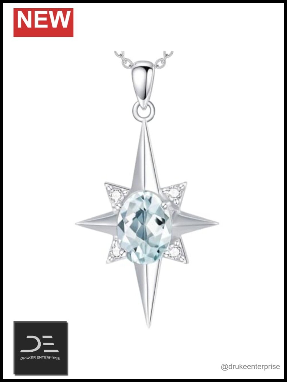 925 Sterling Silver North Star Pendant Necklace with Birthstone